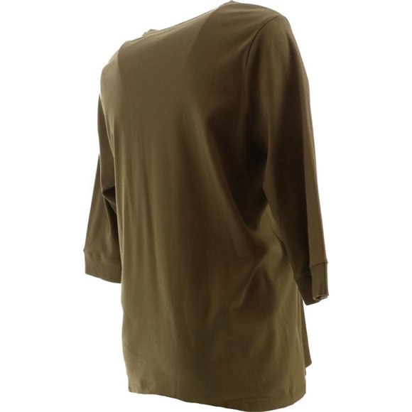 NWT DENIM & CO. ESSENTIALS 3/4 SLEEVE TUNIC SAFARI OLIVE GREEN XXS - Picture 6 of 11